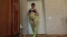 Play A fat missy with a big ass and a smooth-haired kitty-cat in putting green pantiehose down she-bops her p